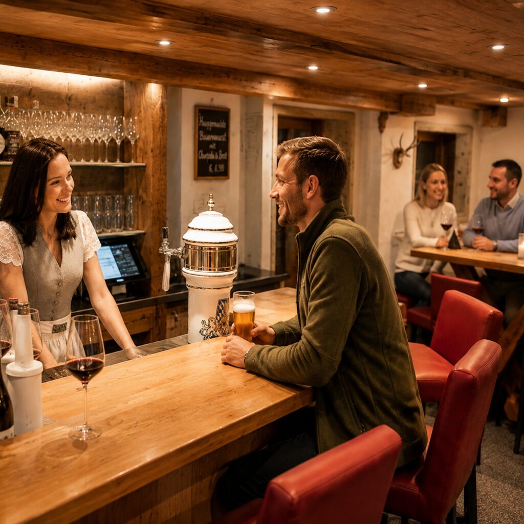 Alpin Bar in Tannheim: frisch gezapftes Bier, Cocktails, Wein und alkoholfreie Getränke in uriger, familiärer Atmosphäre – für Gäste und Einheimische.