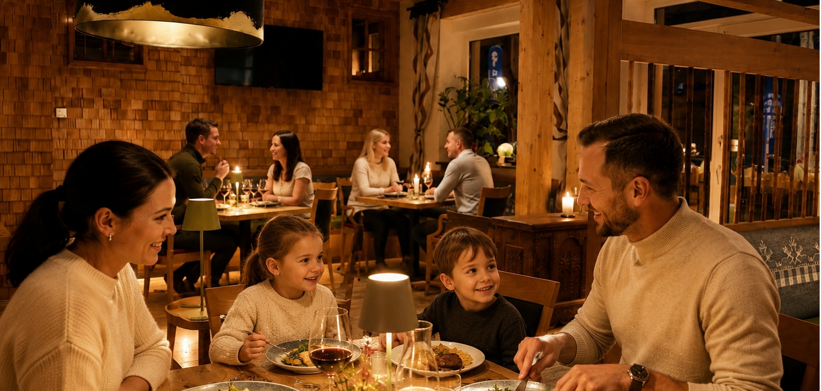 Frühstücksbuffet und Abendessen im Bergheim Tirol: Teil der Halbpension, im Übernachtungspreis enthalten und exklusiv für Hausgäste.